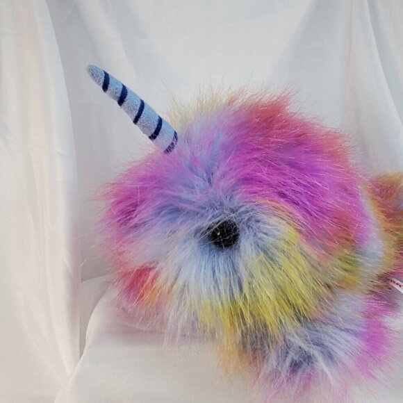 Aurora World 10" Neptune Narwhal Purple Blue Yellow Long Fur Plush 2018 - Picture 3 of 11
